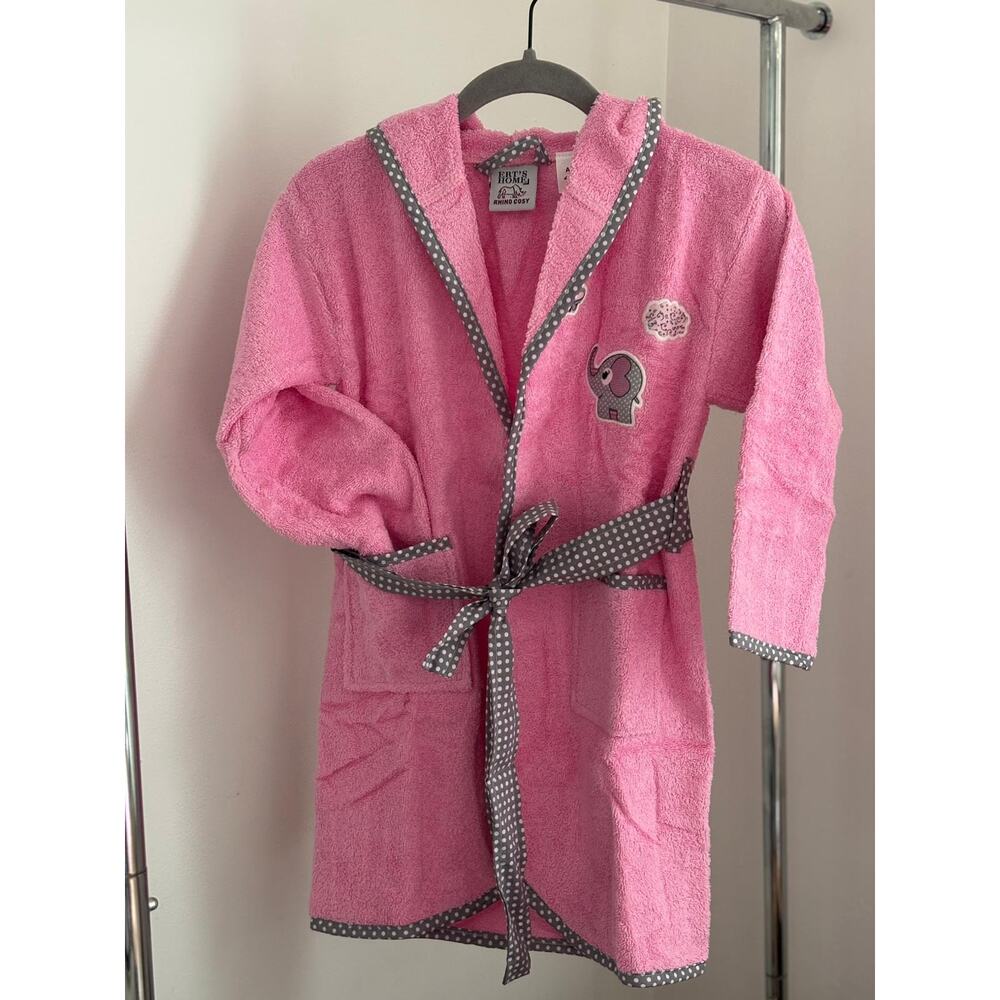 Kids Pink Bathrobe 100% Cotton Hooded Elephant Soft Robe 4-6 Years - Picture 4 of 7